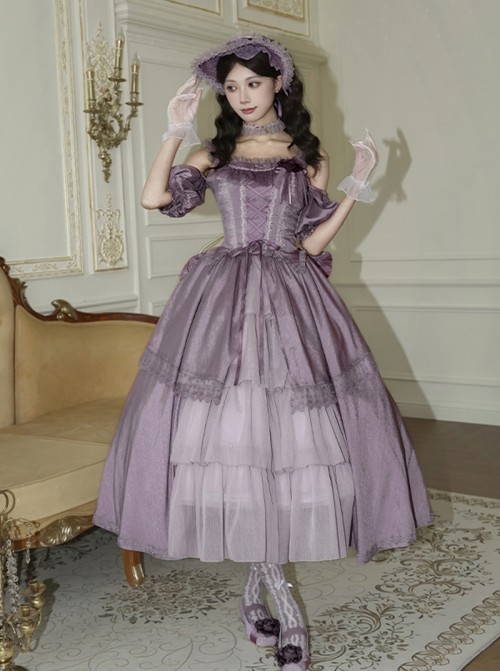Finale Rose Series Classic Lolita Elegant Purple Long Sleeveless Bodice Long Skirt Choker Brooch BNT Set