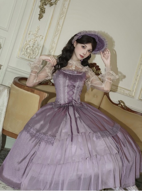 Finale Rose Series Classic Lolita Elegant Purple Long Sleeveless Bodice Long Skirt Choker Brooch BNT Set