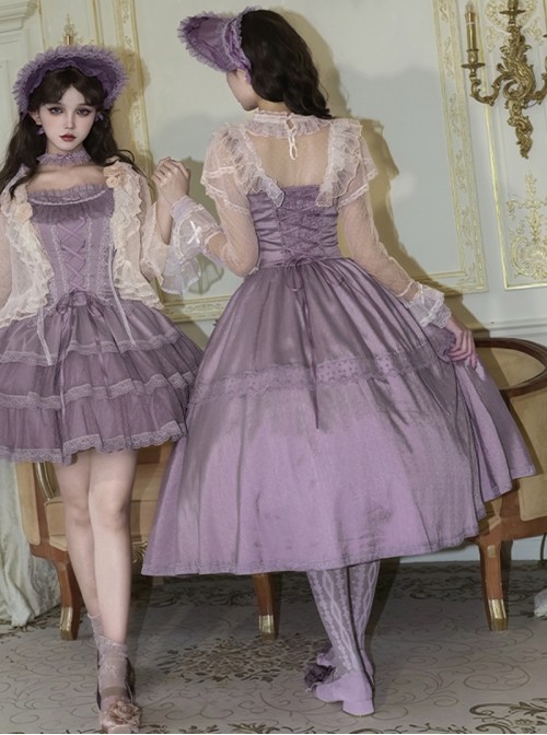 Finale Rose Series Classic Lolita Elegant Purple Long Sleeveless Bodice Long Skirt Choker Brooch BNT Set