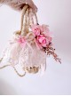 Pastoral Style Classic Lolita Exquisite Artificial Rose Satin Ribbon Handmade Crossbody Straw Bag