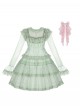 Soda Lime Series Sweet Lolita Light Green Loose Spaghetti Straps Ruffle Sleeveless Dress Chiffon Blouse Set