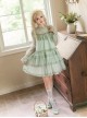 Soda Lime Series Sweet Lolita Light Green Loose Spaghetti Straps Ruffle Sleeveless Dress Chiffon Blouse Set