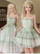 Soda Lime Series Sweet Lolita Light Green Loose Spaghetti Straps Ruffle Sleeveless Dress Chiffon Blouse Set