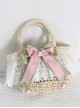 Pink Green Contrast Sweet Lolita Bowknot Light Lace Crossbody Straw Handbag