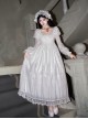 Before Dawn Series Gothic Lolita White Gorgeous Spire Building Print Puff Sleeve Dress Gloves Necklace Headband Set