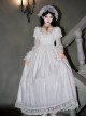 Before Dawn Series Gothic Lolita White Gorgeous Spire Building Print Puff Sleeve Dress Gloves Necklace Headband Set