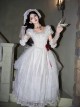 Before Dawn Series Gothic Lolita White Gorgeous Spire Building Print Puff Sleeve Dress Gloves Necklace Headband Set