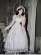 Before Dawn Series Gothic Lolita White Gorgeous Spire Building Print Puff Sleeve Dress Gloves Necklace Headband Set