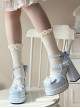 Round Toe Bowknot Sweet Lolita High Waterproof Platform Cross Strap Mary Jane High Heels