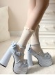 Round Toe Bowknot Sweet Lolita High Waterproof Platform Cross Strap Mary Jane High Heels