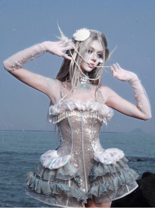 Siren Call Series Kawaii Fashion Seaside Vacation Mermaid Princess Strap Polarized Bra Suspender Dress