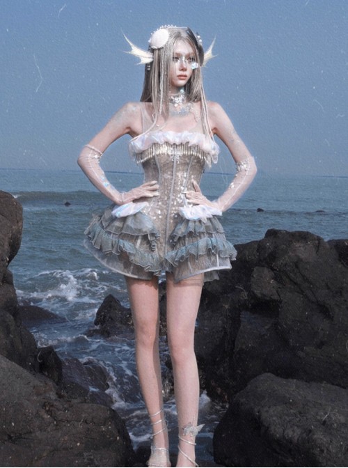 Siren Call Series Kawaii Fashion Seaside Vacation Mermaid Princess Strap Polarized Bra Suspender Dress