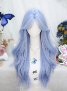 Shadow Series Classic Lolita Elegant Sweet Anime Feeling Blue Mid Split Bangs Long Curly Hair