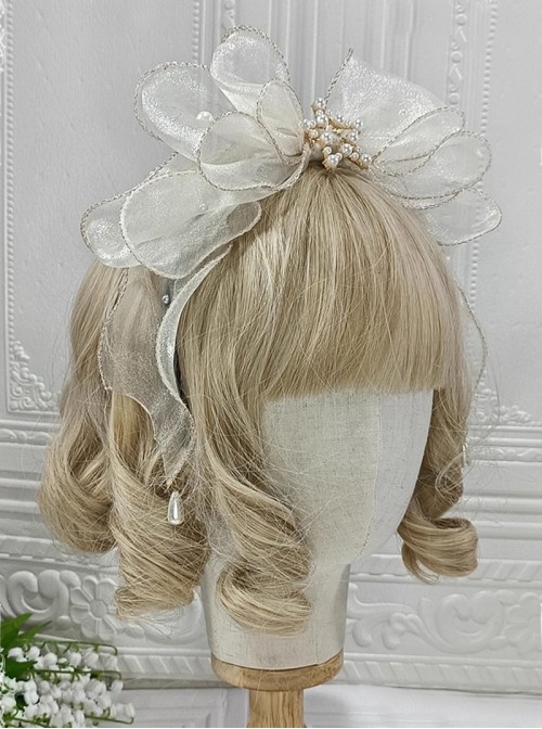 Dreamy Sweet Lolita Lace Mesh Ocean Mermaid Princess Gorgeous Pearl Jellyfish Mesh Headband