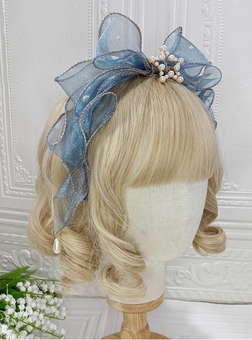Dreamy Sweet Lolita Lace Mesh Ocean Mermaid Princess Gorgeous Pearl Jellyfish Mesh Headband