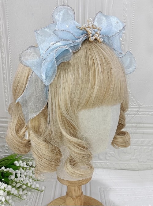 Dreamy Sweet Lolita Lace Mesh Ocean Mermaid Princess Gorgeous Pearl Jellyfish Mesh Headband