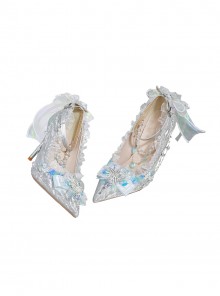 Mermaid Series Shiny Scales Dreamy Classic Lolita Handmade Mesh Lace Pearl Pointed High Heels
