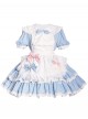 Cute Doll Collar Lace Apron Bibs Bowknot Sweet Classic Lolita Maid Puff Sleeves Dress