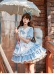 Cute Doll Collar Lace Apron Bibs Bowknot Sweet Classic Lolita Maid Puff Sleeves Dress