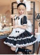 Cute Doll Collar Lace Apron Bibs Bowknot Sweet Classic Lolita Maid Puff Sleeves Dress