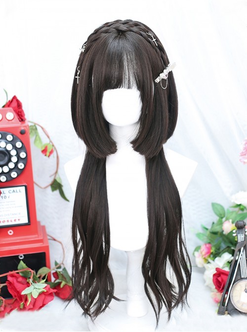 Dark Brown Sweet Lolita Cute Bangs Japanese Style Princess Cut Jellyfish Head Wig