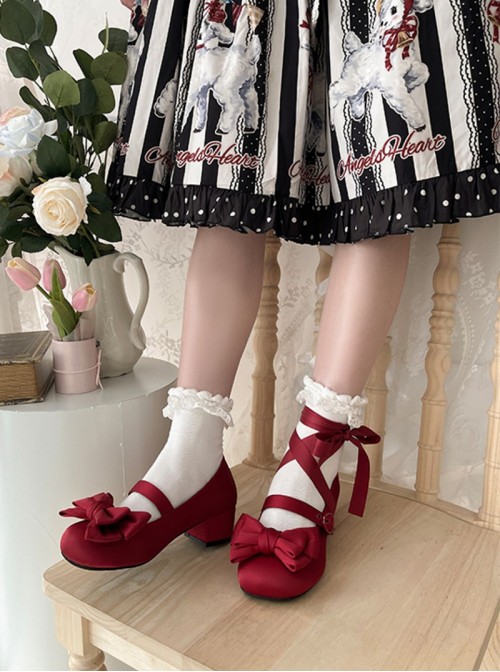 Sissi Series Sweet Lolita Round Toe Grace Ballet Style Satin Bowknot Ribbon Mary Jane Shoes