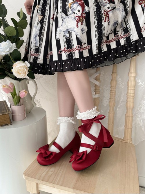 Sissi Series Sweet Lolita Round Toe Grace Ballet Style Satin Bowknot Ribbon Mary Jane Shoes