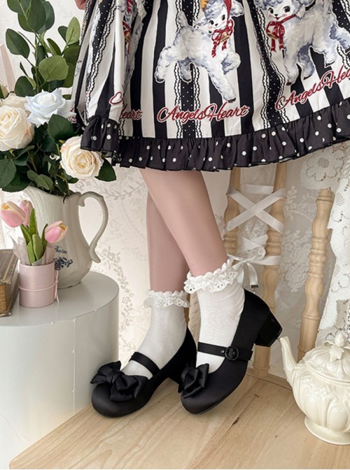 Sissi Series Sweet Lolita Round Toe Grace Ballet Style Satin Bowknot Ribbon Mary Jane Shoes