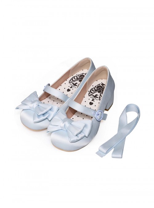 Sissi Series Sweet Lolita Round Toe Grace Ballet Style Satin Bowknot Ribbon Mary Jane Shoes