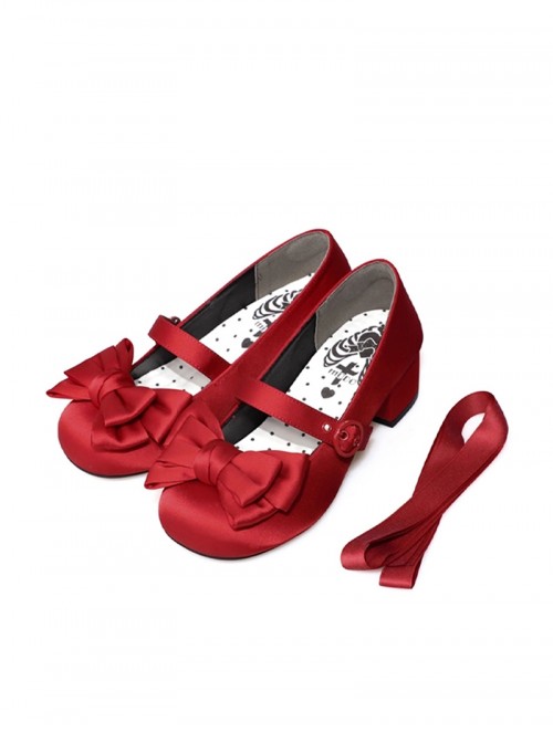 Sissi Series Sweet Lolita Round Toe Grace Ballet Style Satin Bowknot Ribbon Mary Jane Shoes