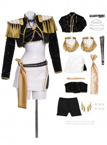 Animated Movie KPop Demon Hunters Halloween Cosplay Mira Golden Black Performance Outfit Costume Set Without Shoes
