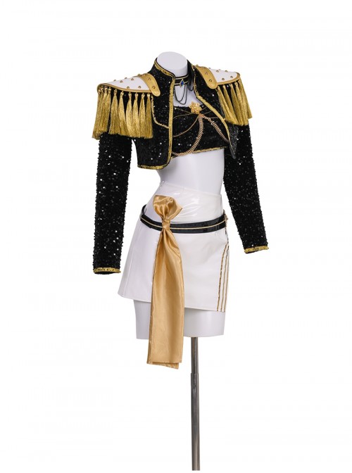Animated Movie KPop Demon Hunters Halloween Cosplay Mira Golden Black Performance Outfit Costume Set Without Shoes