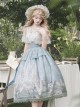 Snow Country Dream Series Light Blue Daily Lace Cape Elegant Gorgeous Castle Cloud Print Cross Decorated Classic Lolita Suspender Skirt Set