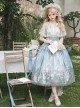 Snow Country Dream Series Light Blue Daily Lace Cape Elegant Gorgeous Castle Cloud Print Cross Decorated Classic Lolita Suspender Skirt Set