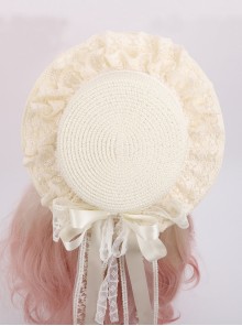 Elegant Pastoral Style White Cute Exquisite Lace Bowknot Ribbon Forest Style Sweet Lolita Straw Hat