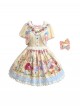 Pulling Carrots Series Yellow Cute Fairytale Forest Animal Print Bowknot Decoration Lace Fluffy Hem Sweet Lolita Short Sleeve Dress