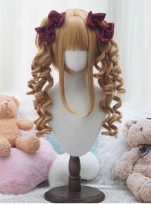 Vintage Sweetheart Series Sweet Lolita Japanese Style Daily Air Bangs Tiger Mouth Clip Spring Curl Double Ponytail Wig