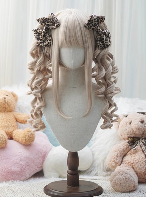 Vintage Sweetheart Series Sweet Lolita Japanese Style Daily Air Bangs Tiger Mouth Clip Spring Curl Double Ponytail Wig