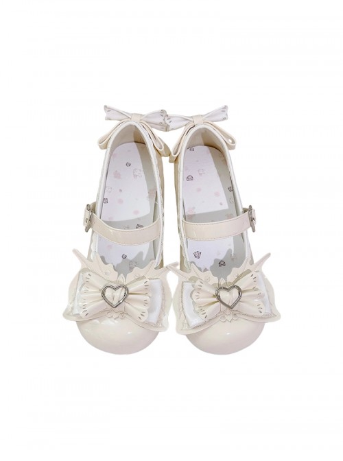 Fudie Girls Series Comfortable Low Heel Round Toe Three Layer Bowknot Decoration Heart Shaped Metal Buckle Sweet Lolita Mary Jane Shoes
