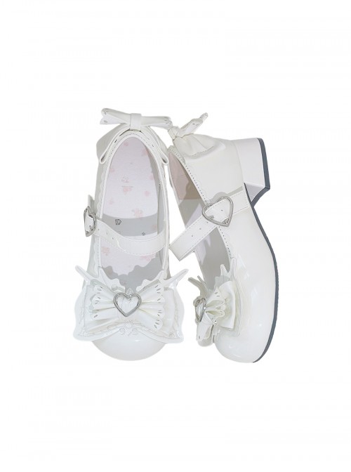 Fudie Girls Series Comfortable Low Heel Round Toe Three Layer Bowknot Decoration Heart Shaped Metal Buckle Sweet Lolita Mary Jane Shoes
