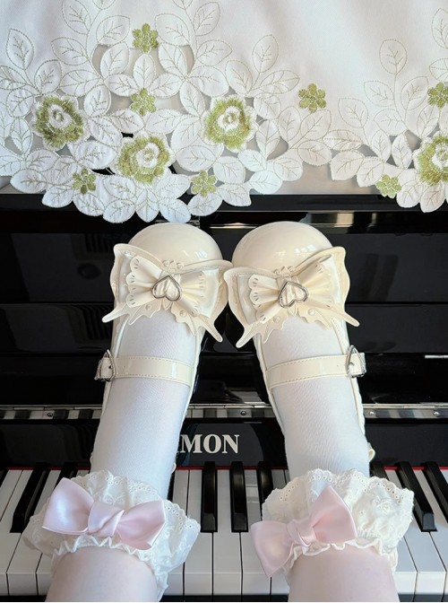 Fudie Girls Series Comfortable Low Heel Round Toe Three Layer Bowknot Decoration Heart Shaped Metal Buckle Sweet Lolita Mary Jane Shoes