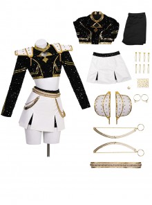 Animated Movie KPop Demon Hunters Halloween Cosplay Zoey Golden Black Performance Outfit Costume Set Without Shoes