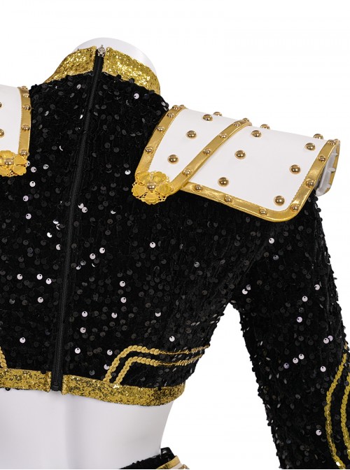 Animated Movie KPop Demon Hunters Halloween Cosplay Zoey Golden Black Performance Outfit Costume Set Without Shoes