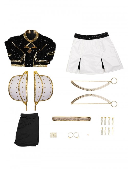 Animated Movie KPop Demon Hunters Halloween Cosplay Zoey Golden Black Performance Outfit Costume Set Without Shoes