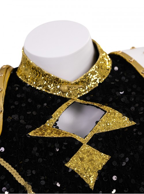 Animated Movie KPop Demon Hunters Halloween Cosplay Zoey Golden Black Performance Outfit Costume Set Without Shoes