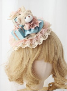Cute Plush Bear Gift Box Exquisite Lace Bowknot Ribbon Decoration Sweet Lolita Small Hat