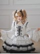Shugo Chara Series Black White Binding Band Lace Choker Decoration Puff Sleeve Spliced Lace Bell Sleeves Gothic Lolita Long Sleeve Dress