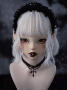 Dark Style Exquisite Handmade Black Bowknot Cross Metal Decoration Gothic Lolita Lace Headband