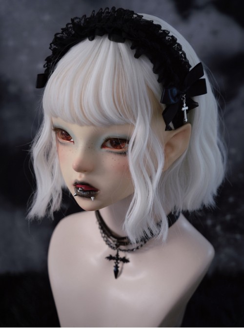 Dark Style Exquisite Handmade Black Bowknot Cross Metal Decoration Gothic Lolita Lace Headband