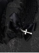 Dark Style Exquisite Handmade Black Bowknot Cross Metal Decoration Gothic Lolita Lace Headband